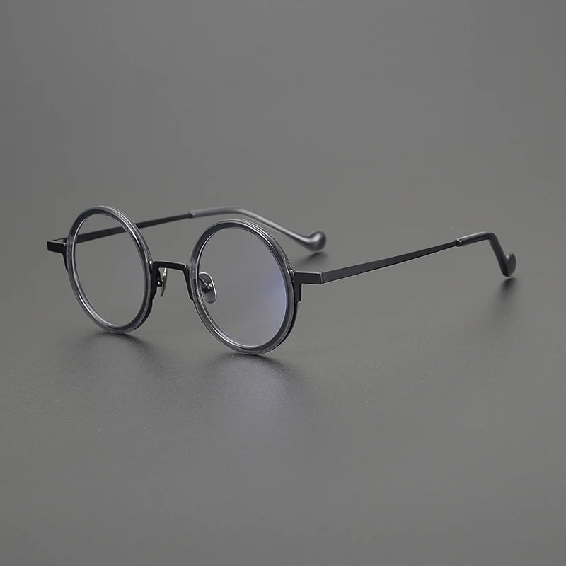 Titanium Amber Round Prescription Eyeglasses | Ultra-Light Optical Frame for Rx Lenses – CINILY UK - Black