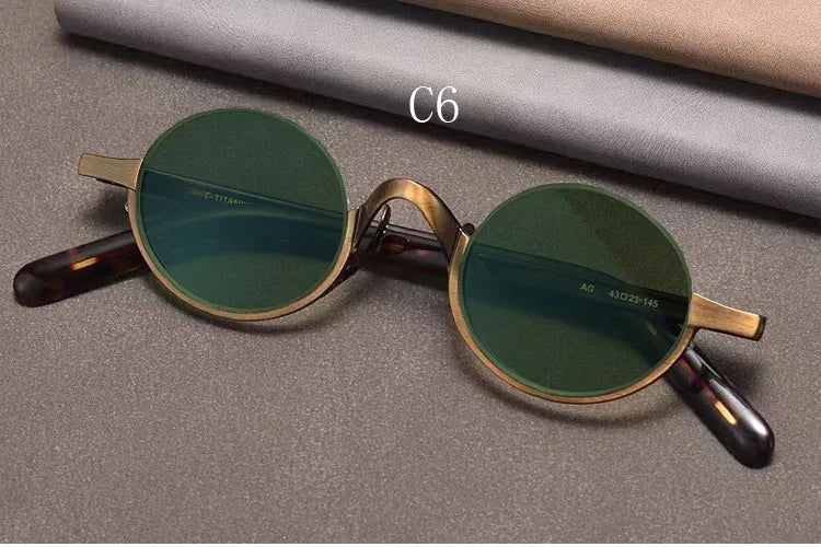 Retro Oval Polarised Sunglasses | Titanium Frame | Dark Brown - Gold