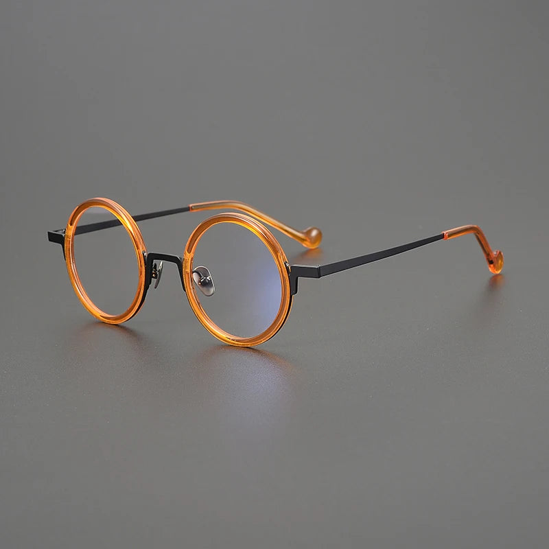 Titanium Amber Round Prescription Eyeglasses | Ultra-Light Optical Frame for Rx Lenses – CINILY UK - Orange