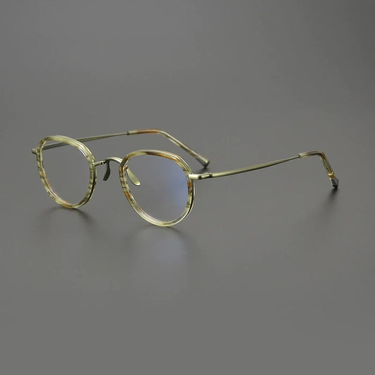 Titanium Olive Crystal Round Prescription Eyeglasses | Handmade Optical Frame for Rx Lenses – CINILY UK