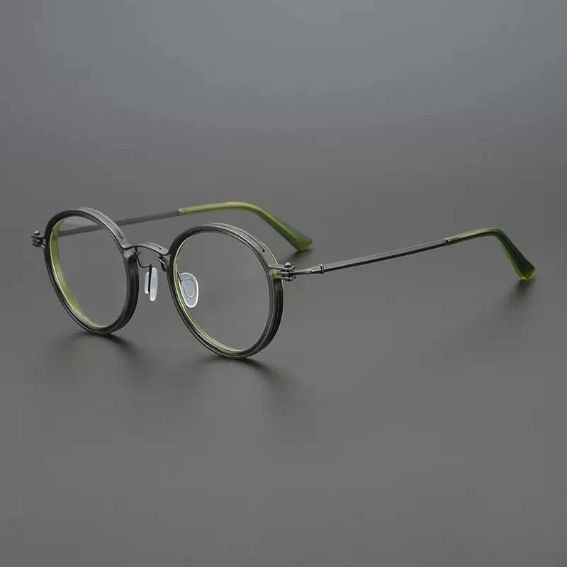 Ultra-Light Pure Titanium Vintage Round Optical Glasses Frame - C2