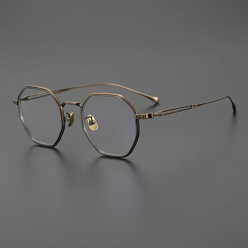 Japanese Titanium Blue Geometric Prescription Eyeglasses | Ultra-Light Optical Frame for Rx Lenses – CINILY UK - Bronze