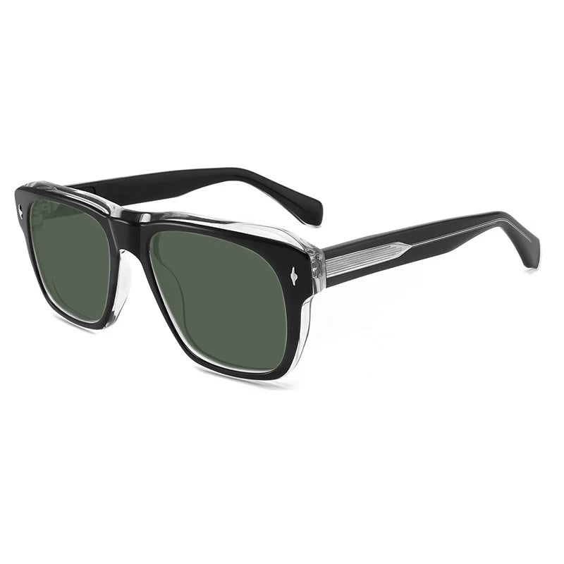 Vintage Polarised Acetate Sunglasses UV400 with a Larger Fit - Black-transparent