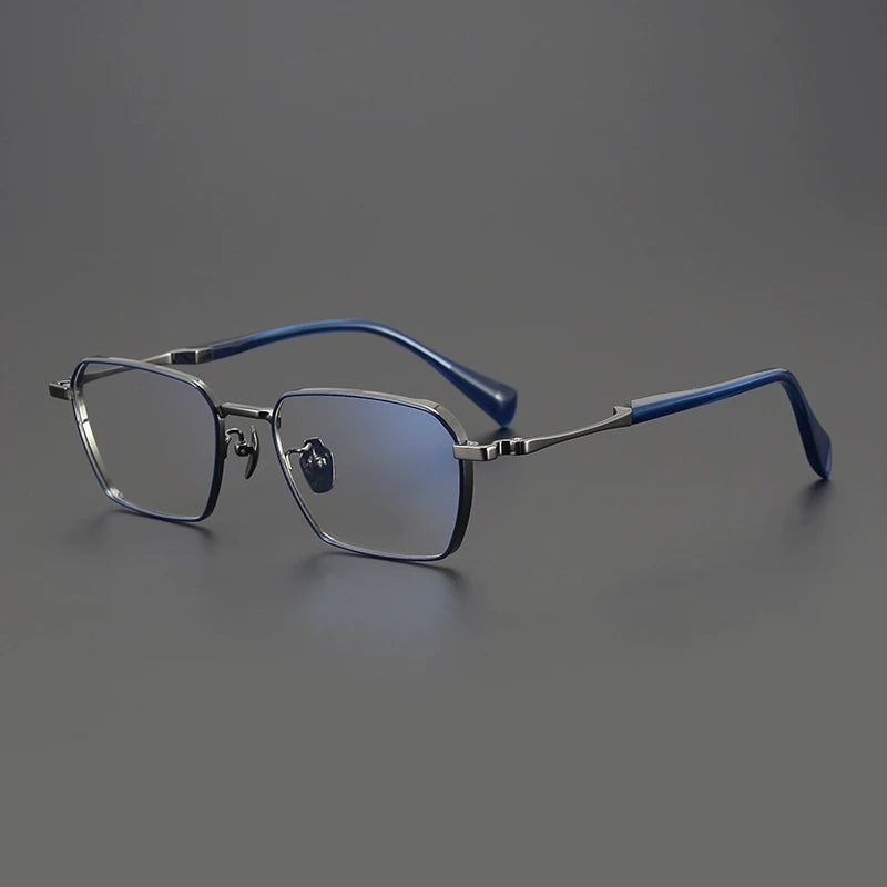 Large Titanium Square Prescription Eyeglasses | Lightweight Optical Frame for Rx Lenses – CINILY UK - Blue