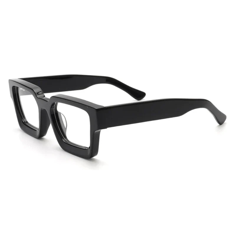 Vintage Thick Acetate Square Glasses Frame | Unisex - Black