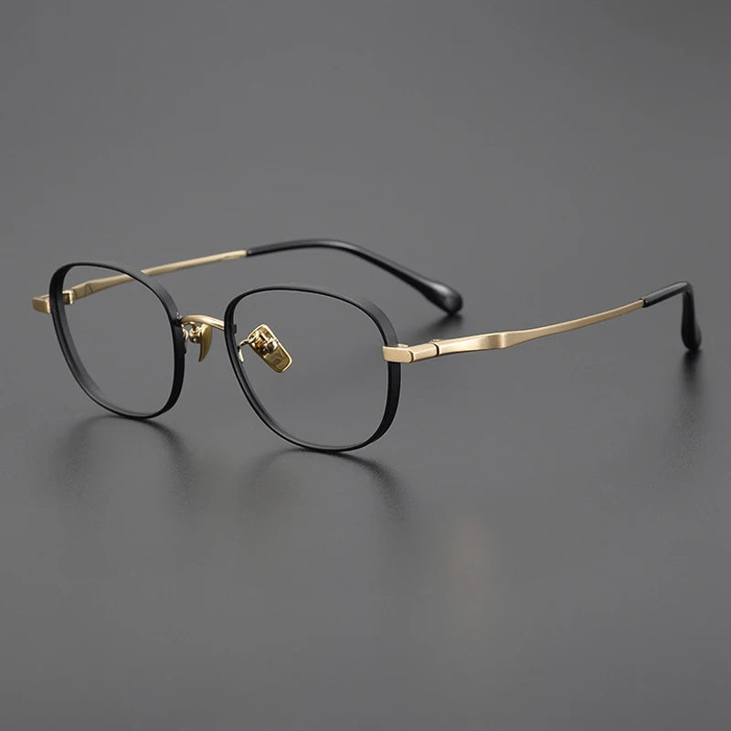 Petite Titanium Blue Panto Prescription Eyeglasses | Ultra-Light Optical Frame for Rx Lenses – CINILY UK - Black-Gold