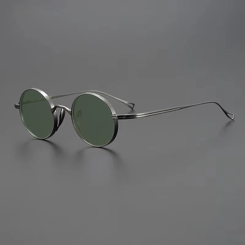 Ultra-Light Pure Titanium Polarised Vintage Small Round Sunglasses - GUNMETAL