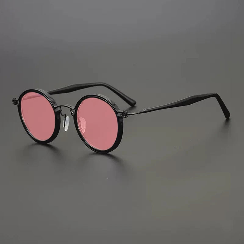 Vintage Round Polarised Sunglasses UV400 with Titanium Detail - Black
