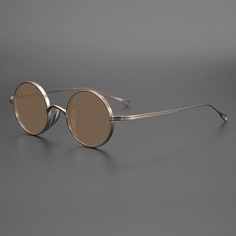 Ultra-Light Pure Titanium Polarised Vintage Small Round Sunglasses - Bronze