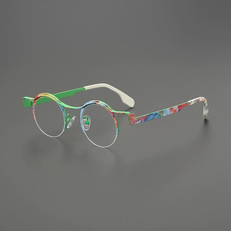 Titanium Artistic Round Prescription Eyeglasses | Colourful Lightweight Rx Glasses – CINILY UK - Green