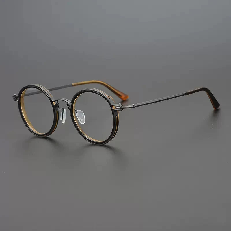 Ultra-Light Pure Titanium Vintage Round Optical Glasses Frame - C2