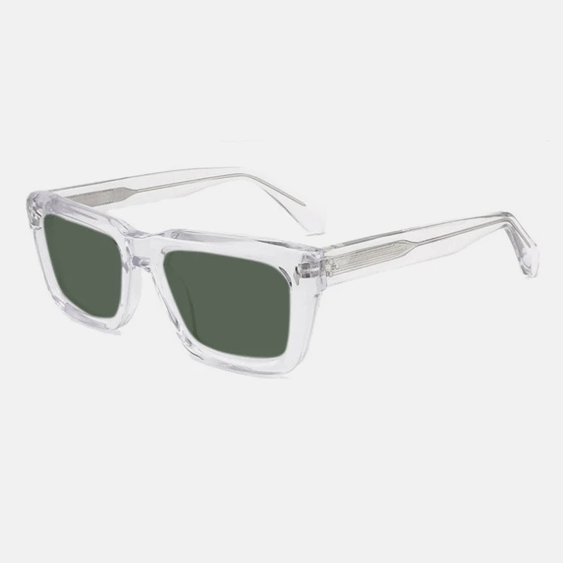 Vintage Thick Acetate Polarised Sunglasses | UV400 | Retro Square - Transparent