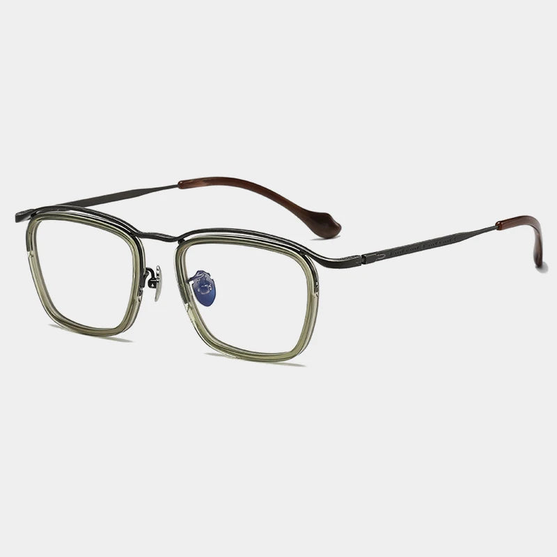 Titanium Acetate Square Prescription Eyeglasses | Affordable Retro Rx Glasses – CINILY UK - Olive Green