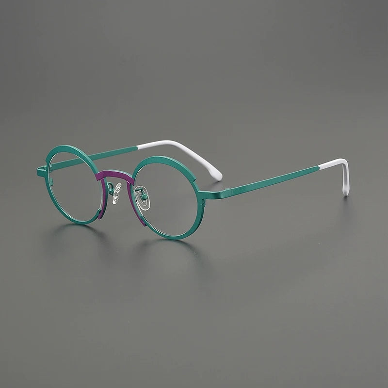 Titanium Colour-Block Round Prescription Eyeglasses | Lightweight Designer Rx Glasses – CINILY UK - Green