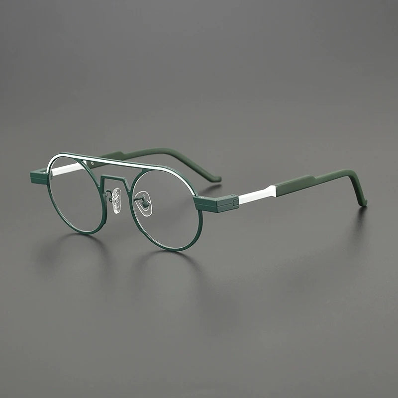 Titanium Neon Pilot Round Prescription Eyeglasses | Bold Lightweight Rx Glasses – CINILY UK - Olive Green
