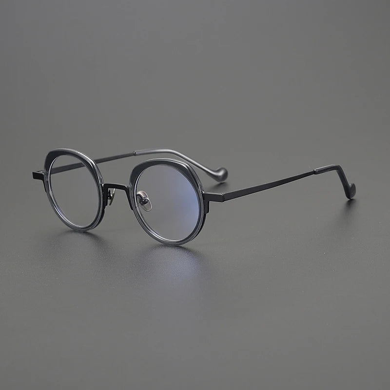 Titanium Colour-Accent Round Prescription Eyeglasses | Ultra-Light Designer Rx Glasses – CINILY UK - Black