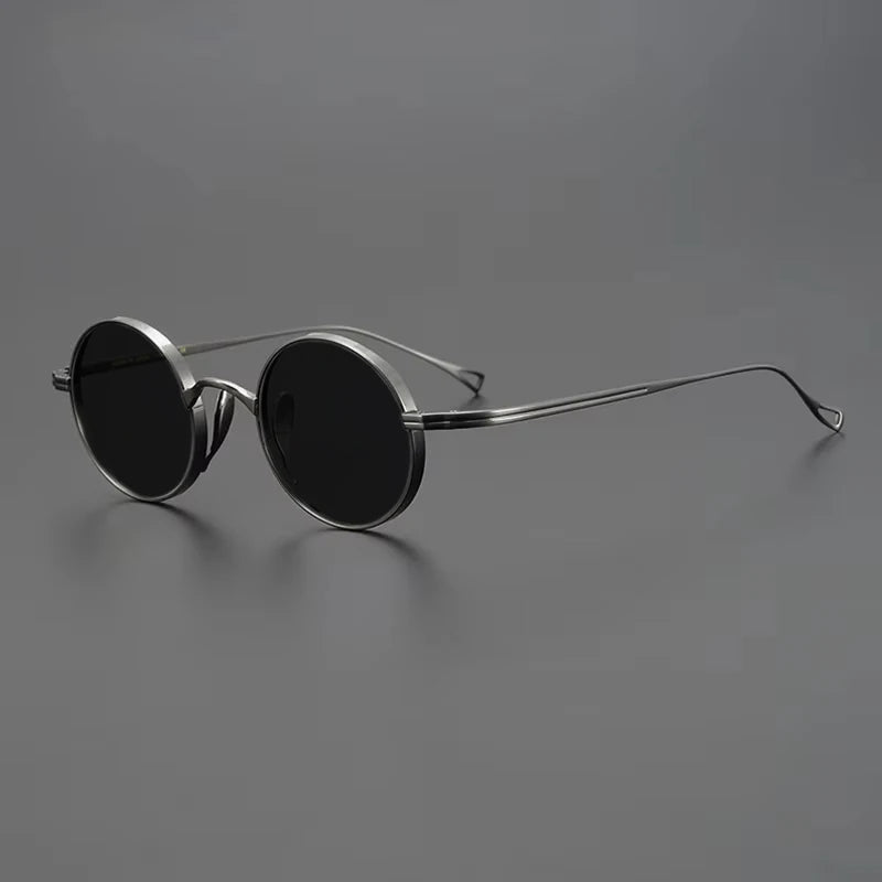 Ultra-Light Pure Titanium Polarised Vintage Small Round Sunglasses - GUNMETAL