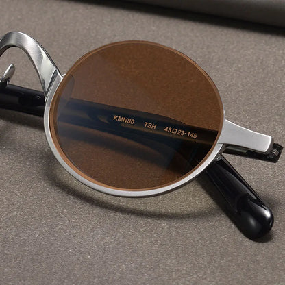 Retro Oval Polarised Sunglasses | Titanium Frame | Dark Brown lens detail