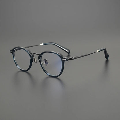 Titanium Marbled Round Prescription Eyeglasses | Ultra-Light Designer Rx Glasses – CINILY UK side view