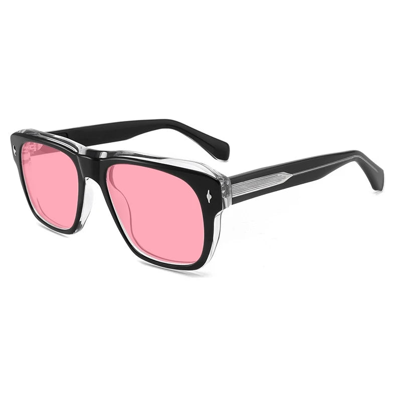 Vintage Polarised Acetate Sunglasses UV400 with a Larger Fit - Black-transparent
