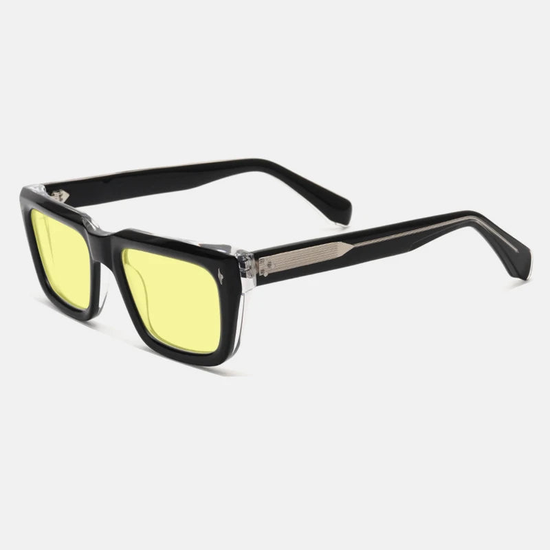 Vintage Thick Acetate Polarised Sunglasses | UV400 | Retro Square - Black-silver