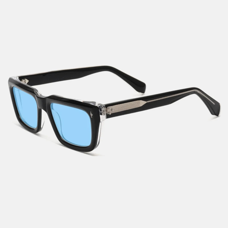 Vintage Thick Acetate Polarised Sunglasses | UV400 | Retro Square - Black-silver