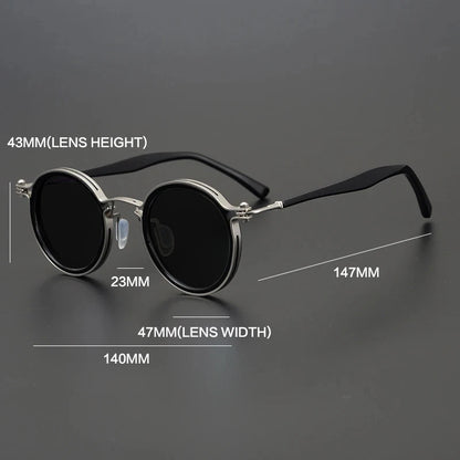 Vintage Round Polarised Sunglasses UV400 with Titanium Detail temple detail