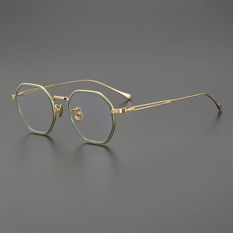 Japanese Titanium Blue Geometric Prescription Eyeglasses | Ultra-Light Optical Frame for Rx Lenses – CINILY UK - Gold