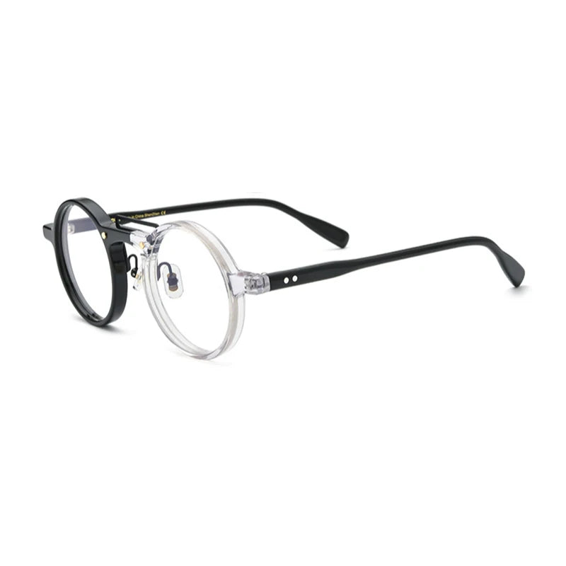 Acetate Mosaic Round Prescription Eyeglasses | Retro Optical Frame for Rx Lenses – CINILY UK - Black-transparent