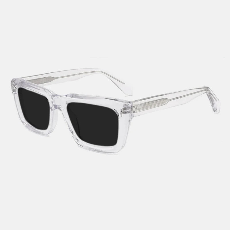 Vintage Thick Acetate Polarised Sunglasses | UV400 | Retro Square - Transparent