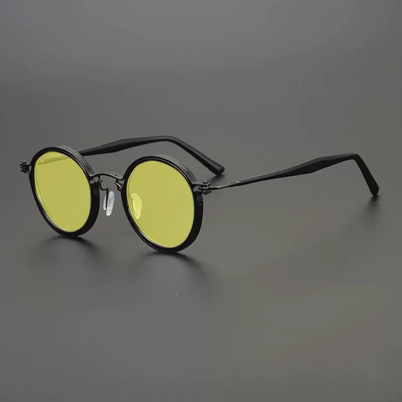 Vintage Round Polarised Sunglasses UV400 with Titanium Detail - Black