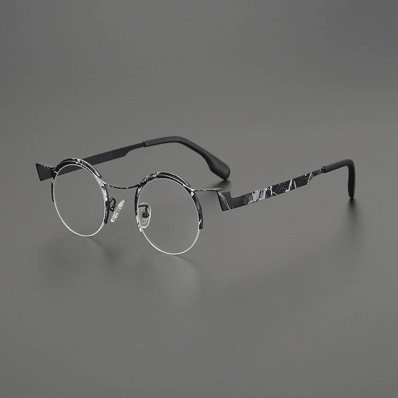 Titanium Artistic Round Prescription Eyeglasses | Colourful Lightweight Rx Glasses – CINILY UK - Black-silver