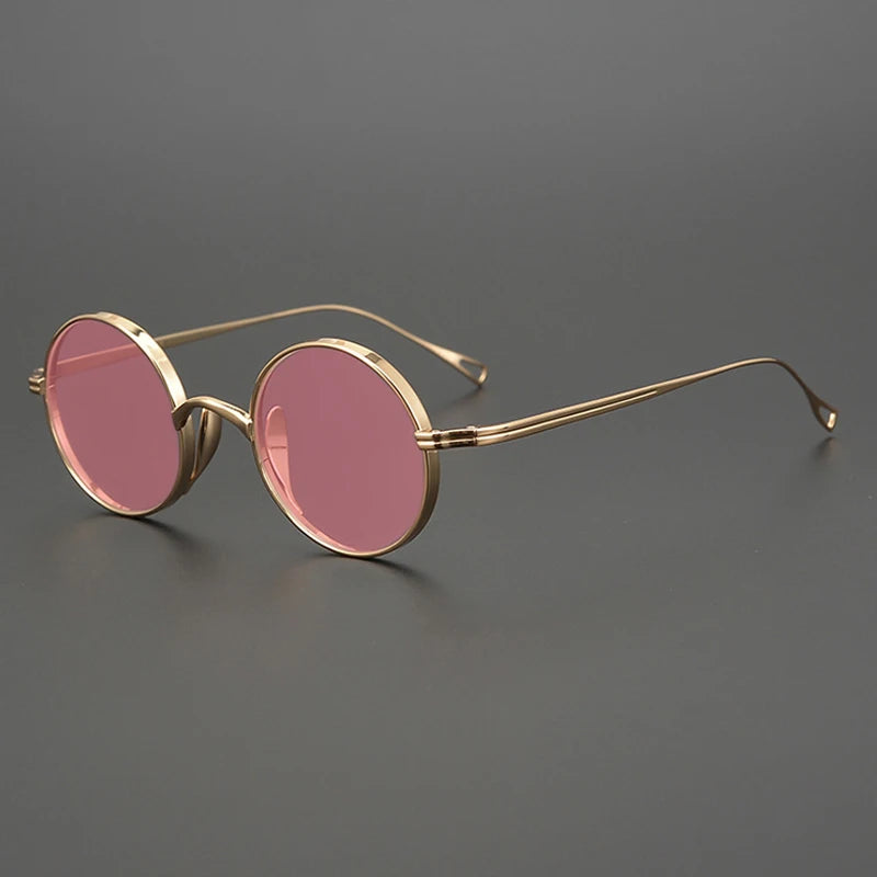 Ultra-Light Pure Titanium Polarised Vintage Small Round Sunglasses - Gold
