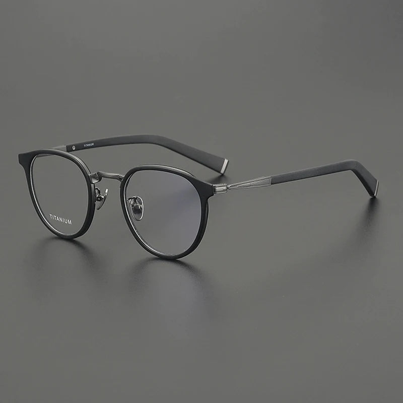 Acetate Titanium Round Prescription Eyeglasses | Lightweight Retro Rx Glasses – CINILY UK - Black