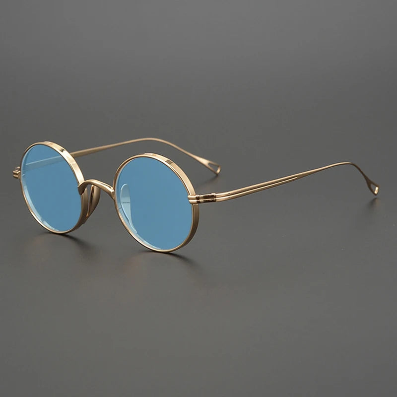 Ultra-Light Pure Titanium Polarised Vintage Small Round Sunglasses - Gold