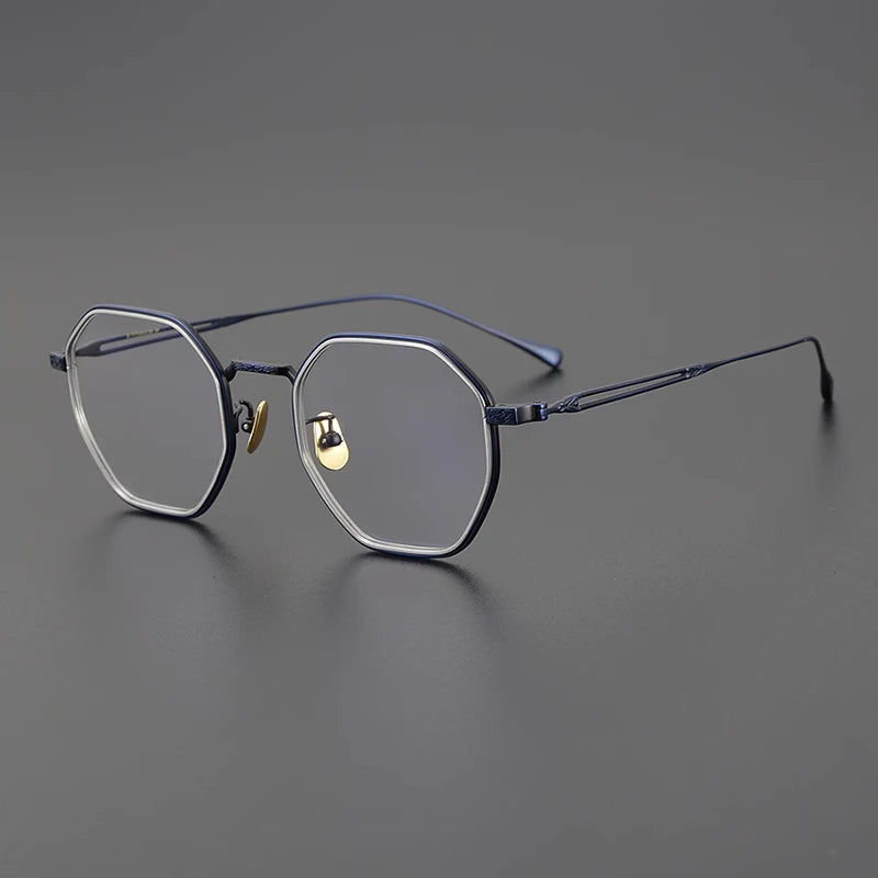 Japanese Titanium Blue Geometric Prescription Eyeglasses | Ultra-Light Optical Frame for Rx Lenses – CINILY UK - Blue
