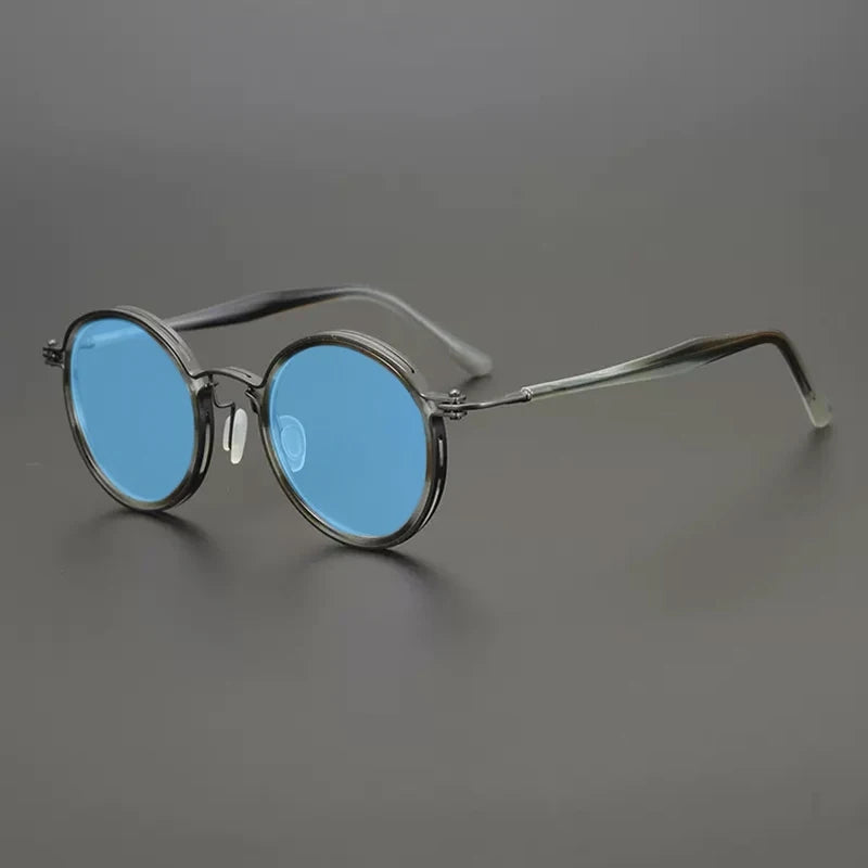 Vintage Round Polarised Sunglasses UV400 with Titanium Detail - Gray