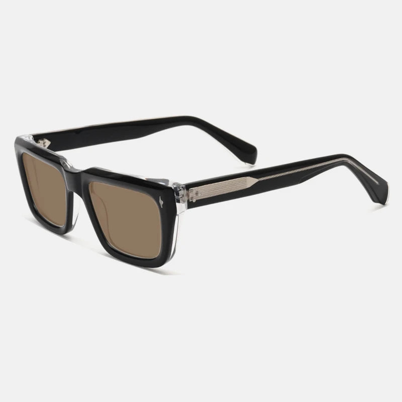 Vintage Thick Acetate Polarised Sunglasses | UV400 | Retro Square - Black-silver