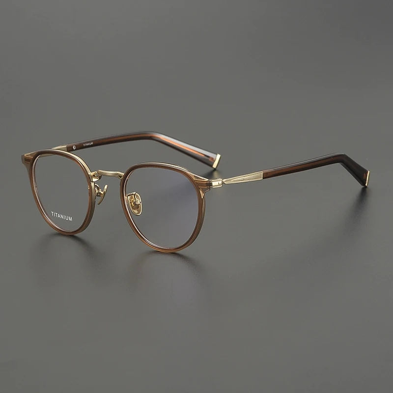 Acetate Titanium Round Prescription Eyeglasses | Lightweight Retro Rx Glasses – CINILY UK - Amber