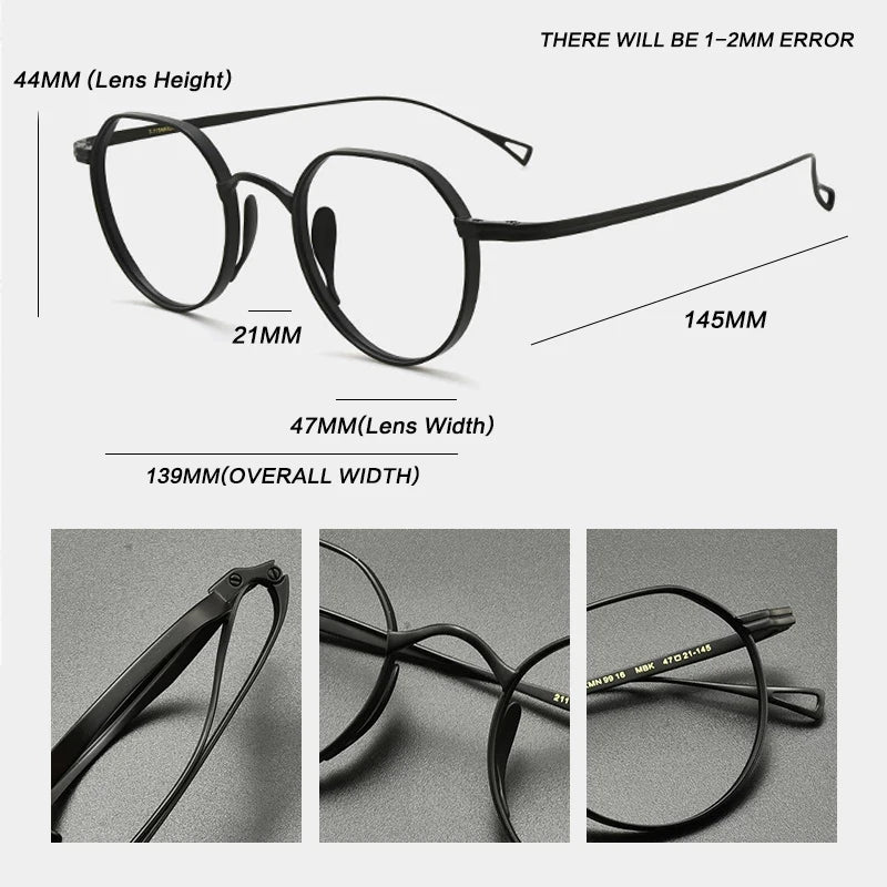 Vintage Titanium Round Optical Glasses Frame Small Fit frame detail