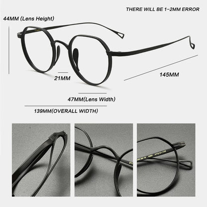 Vintage Titanium Round Optical Glasses Frame Small Fit frame detail
