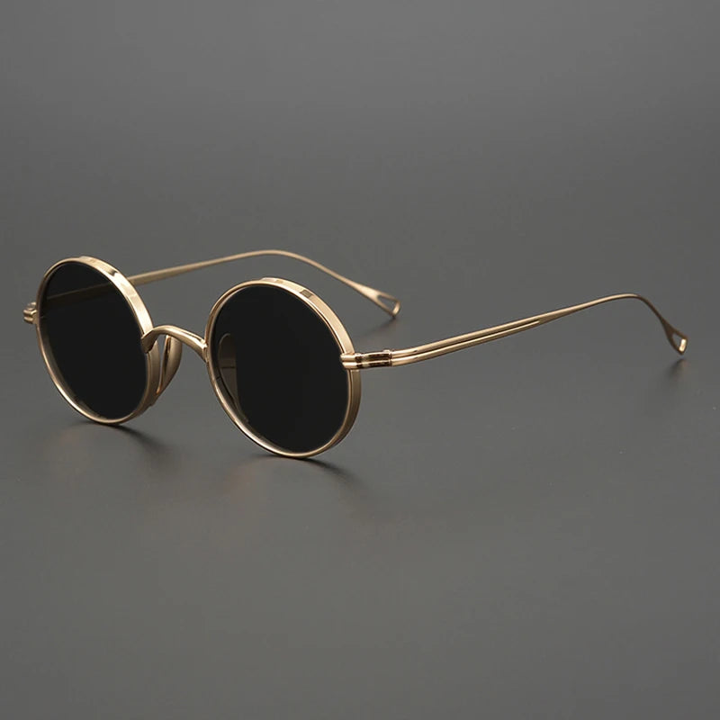 Ultra-Light Pure Titanium Polarised Vintage Small Round Sunglasses - Gold