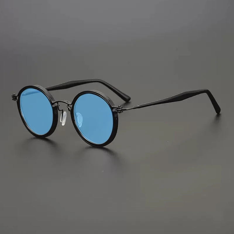 Vintage Round Polarised Sunglasses UV400 with Titanium Detail - Black
