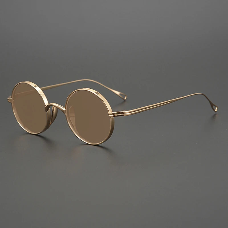 Ultra-Light Pure Titanium Polarised Vintage Small Round Sunglasses - Gold