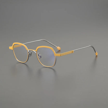 Titanium Mustard Geometric Prescription Eyeglasses | Ultra-Light Optical Frame for Rx Lenses – CINILY UK