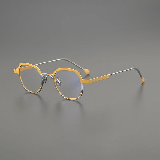 Titanium Mustard Geometric Prescription Eyeglasses | Ultra-Light Optical Frame for Rx Lenses – CINILY UK