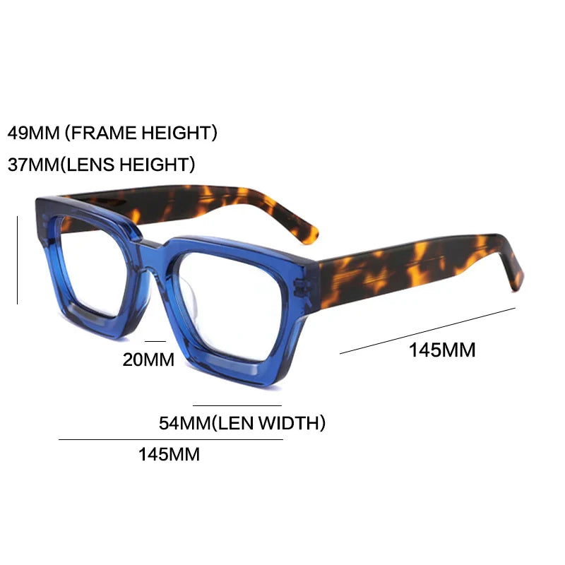 Vintage Thick Acetate Square Glasses Frame | Unisex lens detail