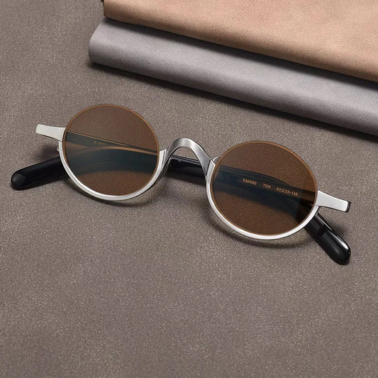 Retro Oval Polarised Sunglasses | Pure Titanium | Dark Brown