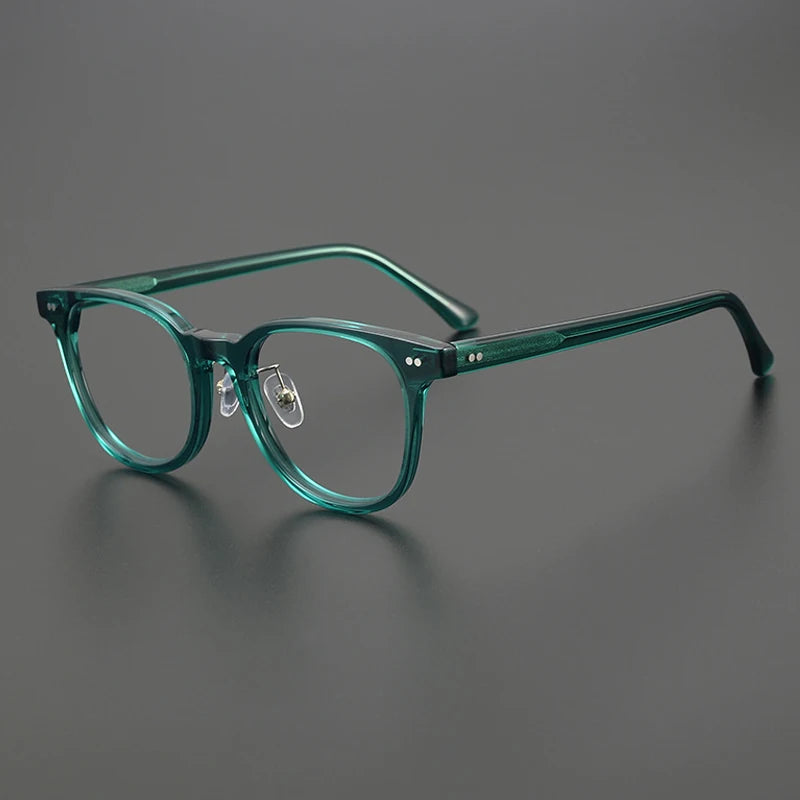 Acetate Crystal Green Round Prescription Eyeglasses