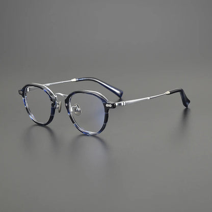 Titanium Marbled Round Prescription Eyeglasses | Ultra-Light Designer Rx Glasses – CINILY UK front view